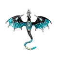 Blue and silver vintage dragon brooch with sparkling rhinestones in enamel finish - Cyan-Blue/Silver/Stone