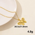Golden butterfly necklace with cutout design, 30.5x21.8mm pendant on a white plate - Wide-Winged Hollow Butterfly Style (S1601-G+N22-G)
