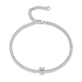 Detailed view of S925 silver Cuban link bracelet with oval-cut moissanite stone - 16.5cm / Moissanite 1 Carat Bracelet