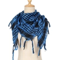 Tactical desert scarf with blue and black houndstooth pattern and fringe trim on mannequin - Lake Blue