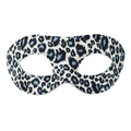 Classic blue and black leopard print party mask with soft flocking texture on white background - Grey and White Leopard