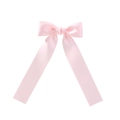 Pale pink satin ribbon hair clip featuring a long tail bow design and soft glossy finish - Pink