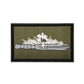 Detailed embroidery of an olive tactical patch featuring a white dagger and ray pattern - Israel Golan Warrior Brigade-Green White