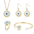 Goldenes Evil Eye Schmuckset mit Perlmutt Inlay Inklusive Halskette Ohrringe und Armreif - Runder Böser Blick Offenes Armband / Gold