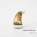 Miniature ginger knitted Christmas hat with green stripes and white reindeer pattern - Ginger Reindeer Christmas Hat