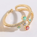 14K vergoldeter Ring mit bösem Auge, farbiger Emaillierung und funkelnden Zirkonias - Farbenfroher Tropfstil (JZ0366-4)