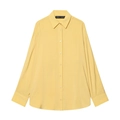 Women's bright yellow button-up polo shirt with silky texture and loose fit style - XS / Yellow