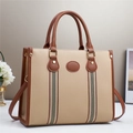 Borsa tote grande capacità con nastri a contrasto e texture beige con manici superiori - Cachi
