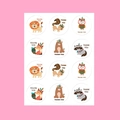 Rainbow animal theme round thank you stickers with lion fox and owl motifs - Tribal Animal Theme / 12pcs