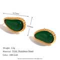 18K gold plated stainless steel teardrop earrings with green emerald stone inlay - Serrated Teardrop Gemstone Stud Earrings - Gold Dark Green