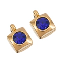 Golden square earrings with deep blue faux sapphire stones in bezel setting - Square / Sapphire Blue