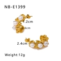 French vintage 18K gold-plated titanium earrings with irregular waves and triple pearls - Fluid Pleated Metal Pearl Style (NB-E1399)