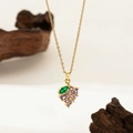 Elegant gold grape cluster necklace with purple cubic zirconia and a green leaf gem - Purple Grape Necklace Gold