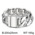 Mens chunky silver stainless steel Cuban link bracelet with buckle clasp, 200x25mm - 20cm / Silver Polished