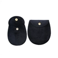 Detail showing open and closed black velvet jewelry pouches with golden snap button fastens - 9x13cm / Classic Black