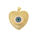 Detailed view of heart shaped golden pendant with blue evil eye zircon center inlay - DZ299-Heart Eye Type B