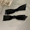 Set of two black mesh bow hair clips with elegant French vintage style for women - F-015 Organza Bow Black 1pc