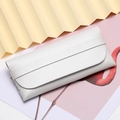 Portable white litchi pattern leather sunglasses pouch with elegant folding fan - White