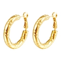 Macro detail of gold-plated twisted texture on stainless steel hoop earrings - Double-layer Texture Hollow Lobster Clasp Gold (MS-527G)