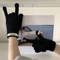 Warm black knitted winter gloves for women with touch screen design and soft thick fabric - One Size / Black