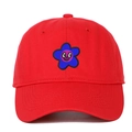 Casquette de baseball en coton rouge avec motif de fleur bleue brodé sur fond blanc - Réglable / Rouge
