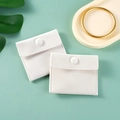 Elegant white velvet jewelry pouch with snap button and golden bracelet prop - Double-sided Fleece Snap Button Style - Off-white; 7*7cm Fleece Bag