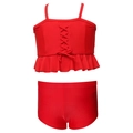 Tweeledig rood meisjesbadpak met ruches en decoratieve gekruiste bandjes op een witte achtergrond - 104 / Rood Cross Strap Boyshorts Broek