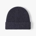 Dark grey ribbed knit beanie hat with cuff for winter warmth and minimalist style - One Size(Adjustable) / Navy Blue
