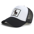 Elegante cappello trucker in rete bianco e nero con toppa asino per la protezione solare - L (58-60cm) / Bianco e nero