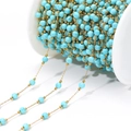 Gold-plated stainless steel chain with turquoise blue beads for DIY jewelry making - 0.8mm Gold Chain 4.5mm Blue Turquoise Beads