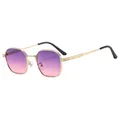 Retro small frame metal sunglasses with gold hexagonal frame and purple gradient lenses - Gold Frame Gray Pink Lens