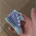 Mini canvas sneaker keychain in light purple with white laces and metal ring - Light Purple