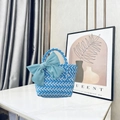 Handmade blue and white woven gift basket with a large light blue silk ribbon bow - Small (With Light Blue Bow) / Blue Stripe