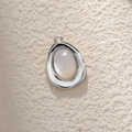 Oval white shell pendant with irregular silver-plated frame and organic metal texture - A0357 Silver Irregular Oval White Shell