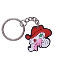 Pink cartoon soft PVC keychain with red cowboy hat charm and metallic ring - Cartoon Cowboy Face