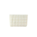 Chic cream white quilted clutch bag with a soft padded square pattern and zipper - White