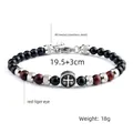 Men's 6mm red tiger eye bead bracelet with vintage stainless steel cross charm - Red Tiger Eye Glossy Cross