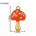 Detailed view of red mushroom pendant with gold spots and measurements 1.74cm by 1.07cm - Mushroom-Red2 (HP2509B2)