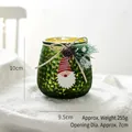 Photophore en verre vert avec pendentif Père Noël et décorations de pommes de pin - Verre Courbé Vert Père Noël (10x9.5cm/255g)