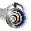 Blue Turkish evil eye keychain with spiral geometric pattern and silver key ring - Spiral Rhythmic Eye (JY006346-11)