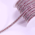 Three-row AB rose pink rhinestone claw chain with silver plating for DIY jewelry making - 1 Yard/Pack / Silver Base White+Rose Red