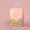 Pink kraft paper gift bag with oil painting style moon and tulip design 21x27x11cm - Pink Night Sky / 21*11*27cm