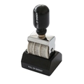 Retro manual rolling date stamp with stainless steel frame and full of energy logo - Black Handle Date Stamp