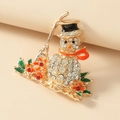 Christmas snowman brooch with white rhinestones, black enamel hat and red scarf detail - BR1402 KC Gold - Orange Snowman