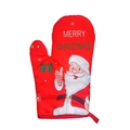 Red Christmas oven mitt with Santa Claus print and Merry Christmas text for kitchen use - Red Base Gift Santa