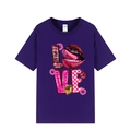 T-shirt viola in cotone con stampa LOVE leopardata e grafiche a cuore stile street - Viola
