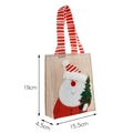 Sacchetto regalo di Natale in lino con applique di Babbo Natale e manici a strisce - Babbo Natale