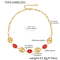 Detail van 18k vergulde roestvrijstalen ketting met rode glassteen en afmetingen - Ketting / 40+5cm / Goud/Rood
