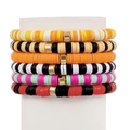 6-piece bohemian colorful clay heishi bead stretch bracelets with gold accents - Halloween Theme Colorful