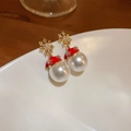 Christmas snowflake earrings with red hat and white pearl drop for festive style - Gold (925 Sterling Silver Earring Post) / 31# Red Snowflake Christmas Hat Pearl